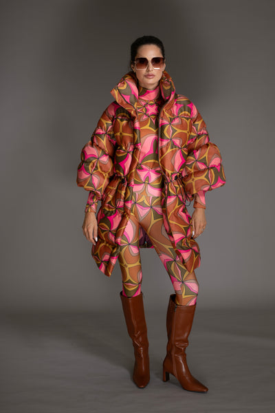 Brown Pink Multi Abstract Patterned Leggings