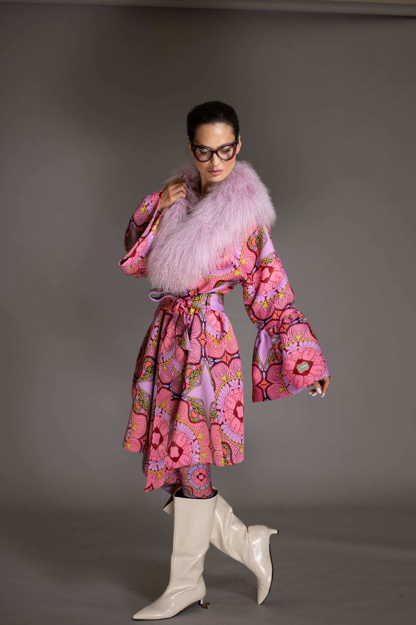 Bell Sleeves Coat Mongolian Shearling Fur Collar