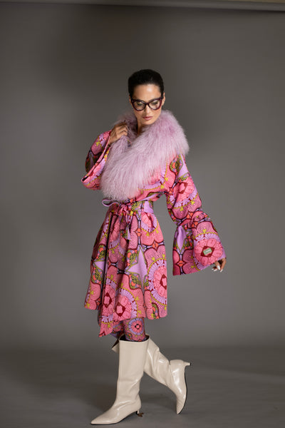 Bell Sleeves Coat Mongolian Shearling Fur Collar