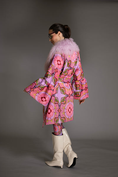 Bell Sleeves Coat Mongolian Shearling Fur Collar
