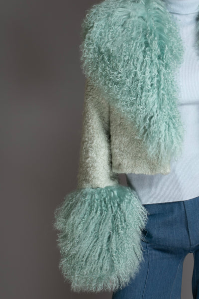 Coat - Mint Green Cropped Mongolian Wool