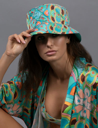 PSYCHEDELIC CROSSES STAR TEAL BUCKET HAT