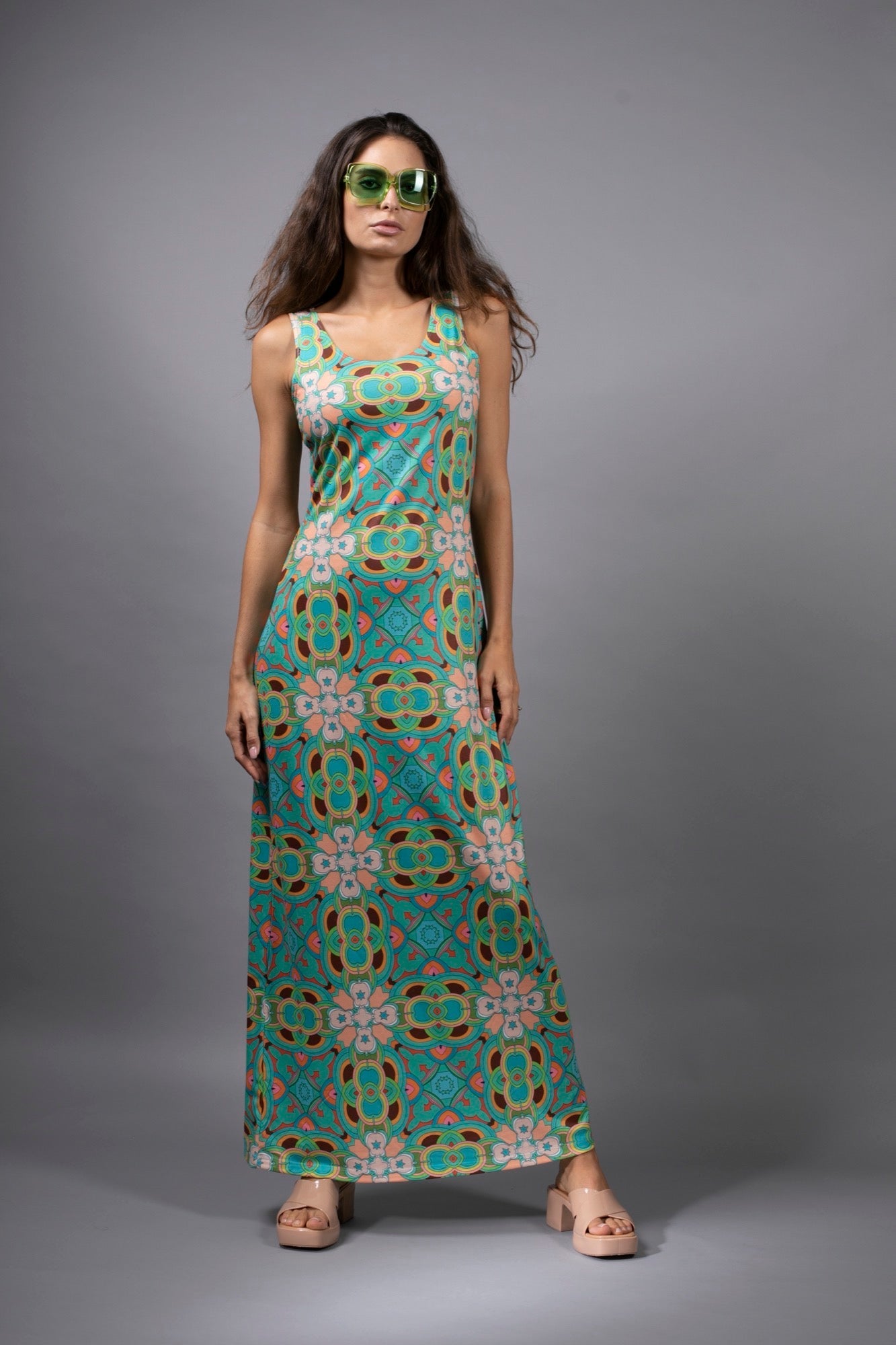 PSYCHEDELIC STAR TEAL-TANK MAXI DRESS