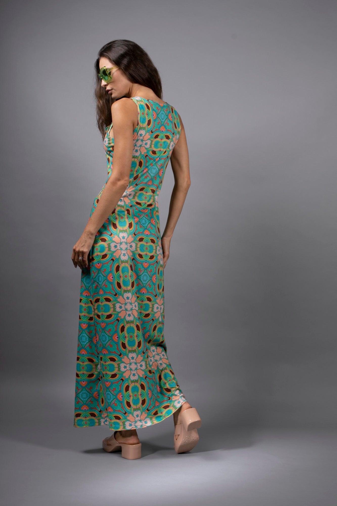PSYCHEDELIC STAR TEAL-TANK MAXI DRESS