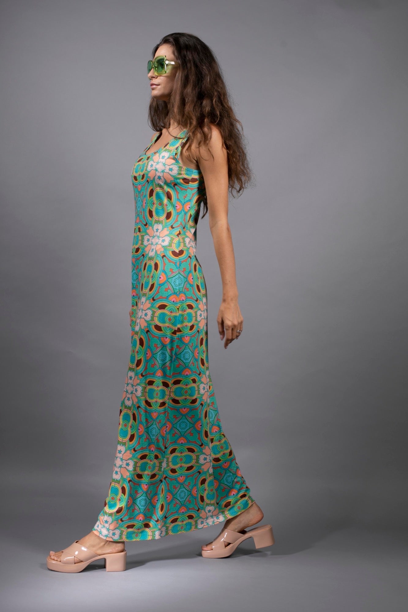 PSYCHEDELIC STAR TEAL-TANK MAXI DRESS