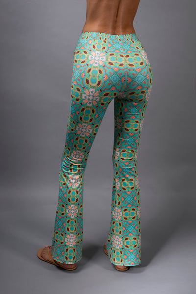 PSYCHEDELIC CROSSES STAR TEAL FLARED PANTS