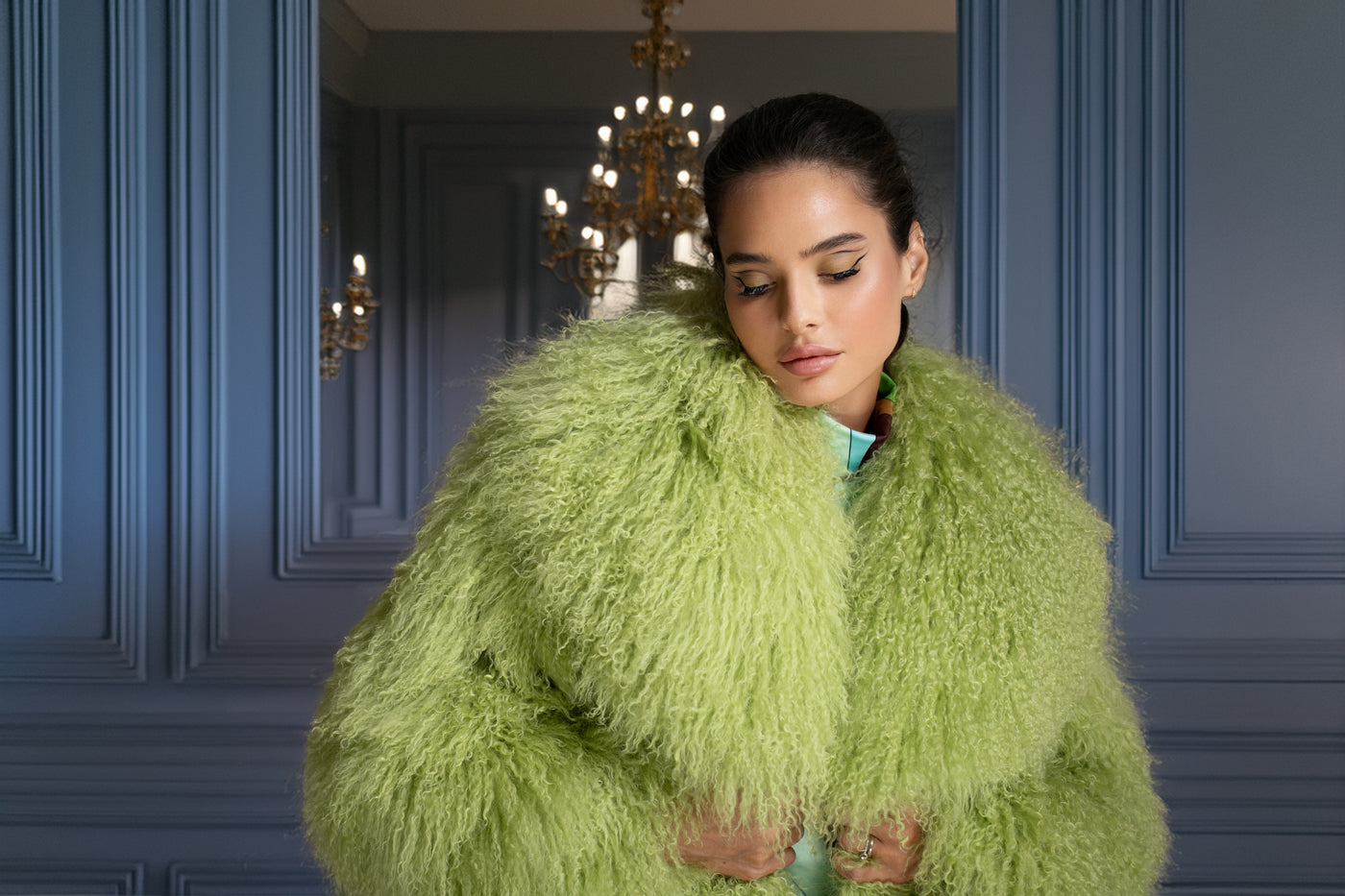 Green Mongolian Shearling Coat