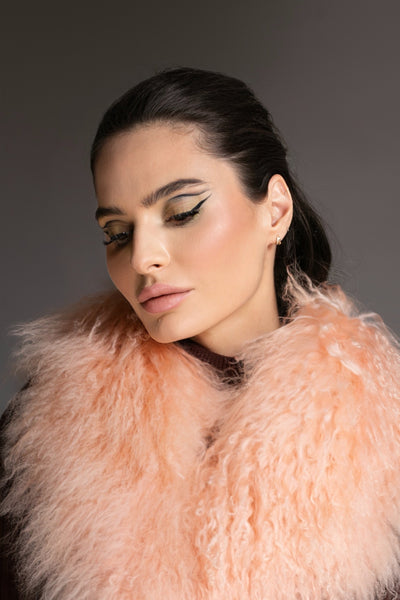 Coral Mongolian Shearling Collar