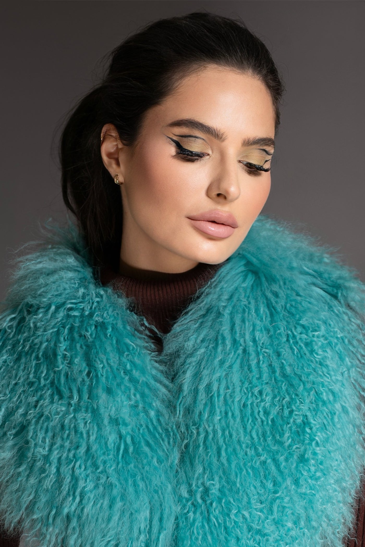 Turquoise Mongolian Shearling Collar