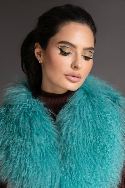 Turquoise Mongolian Shearling Collar
