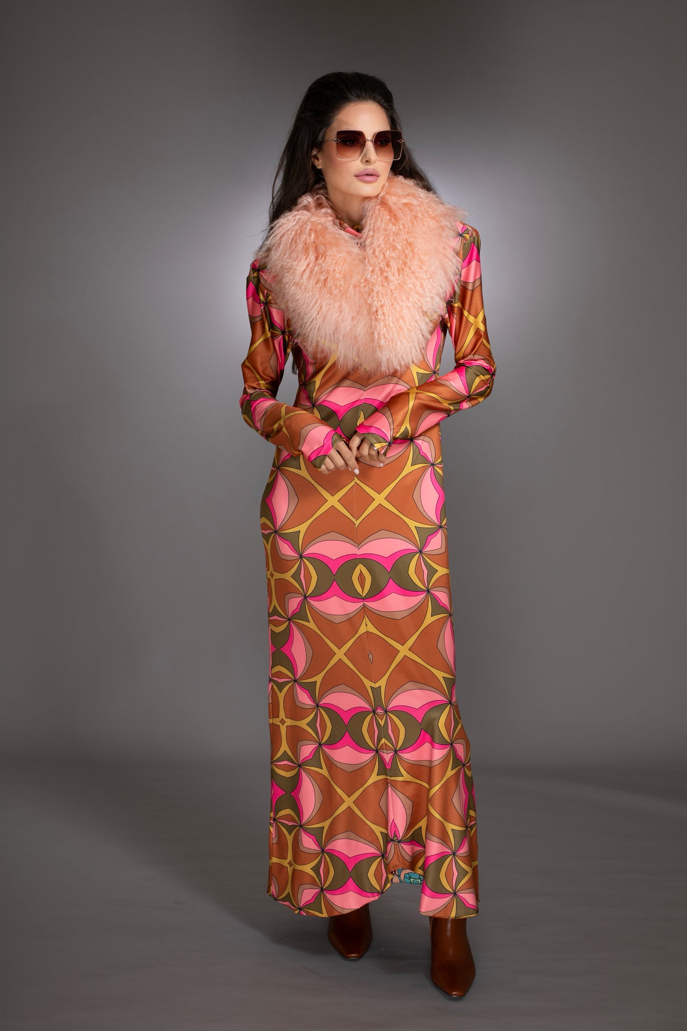 Pink Mongolian Shearling Collar