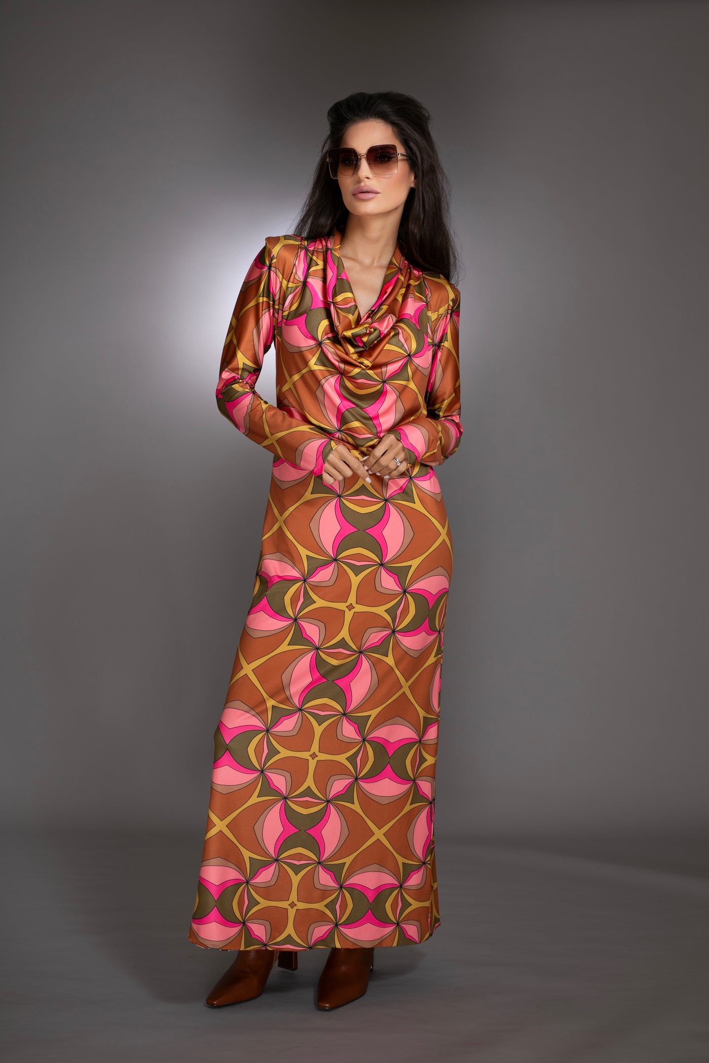 Cowl Neck Long Sleeve Dress
