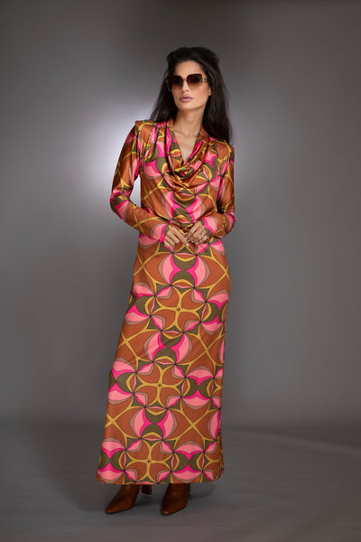 Cowl Neck Long Sleeve Dress