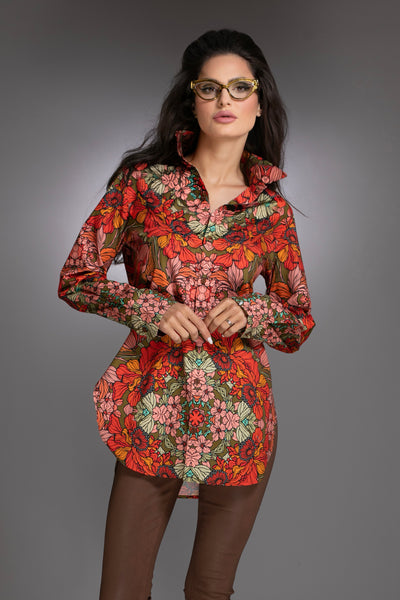 Floral Burgundy Cotton Shirt