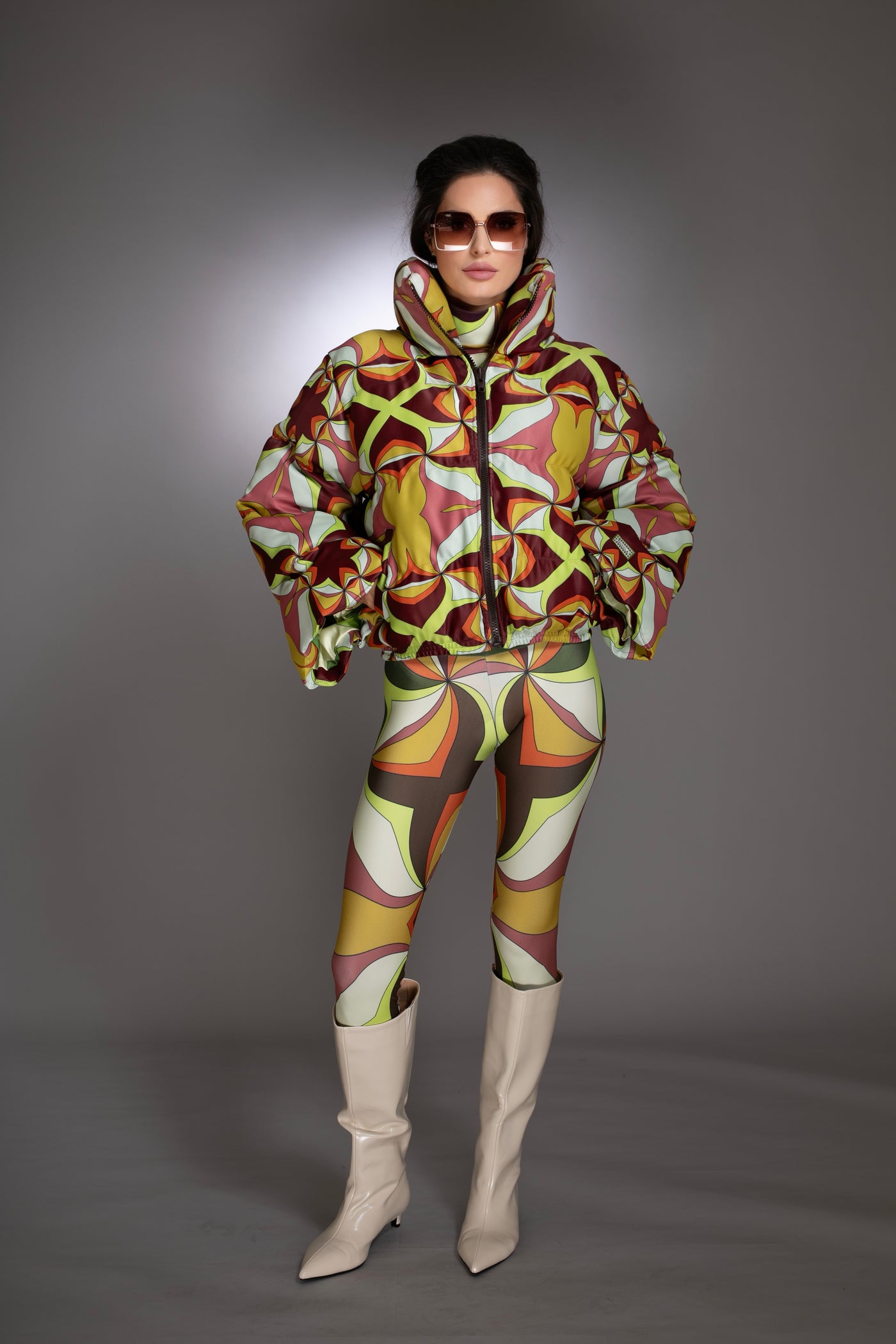 Reversible Brown Multi Abstract Printed Puffer Jacket