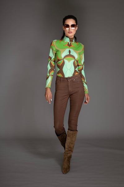 Abstract Green Turtleneck Bodysuit