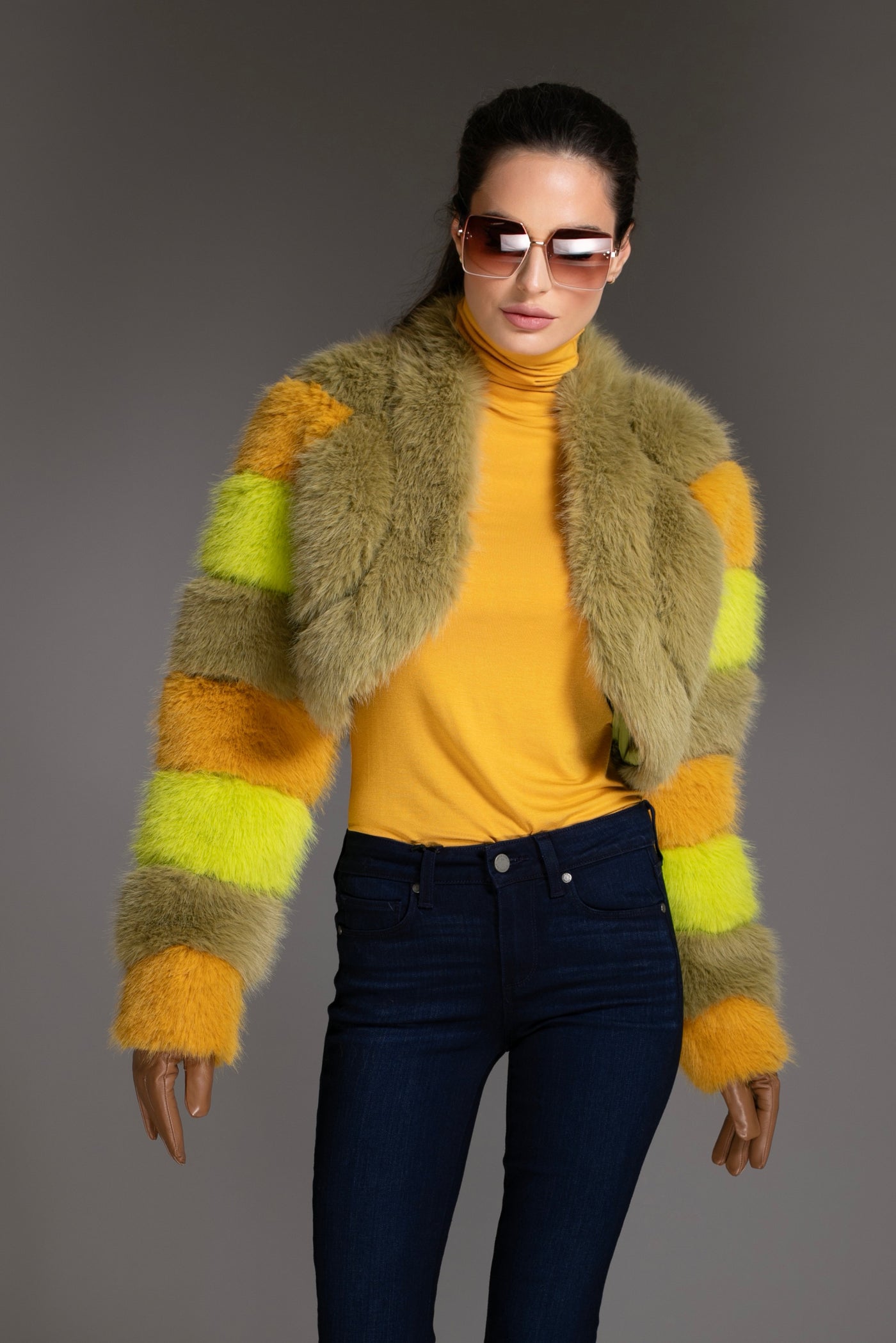 Multicolor Faux Fur Cropped Jacket