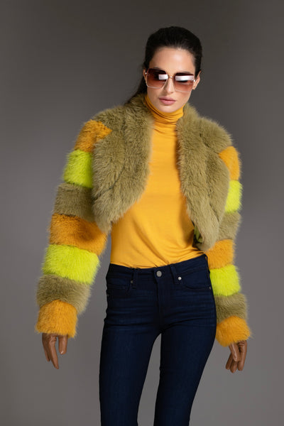 Multicolor Faux Fur Cropped Jacket