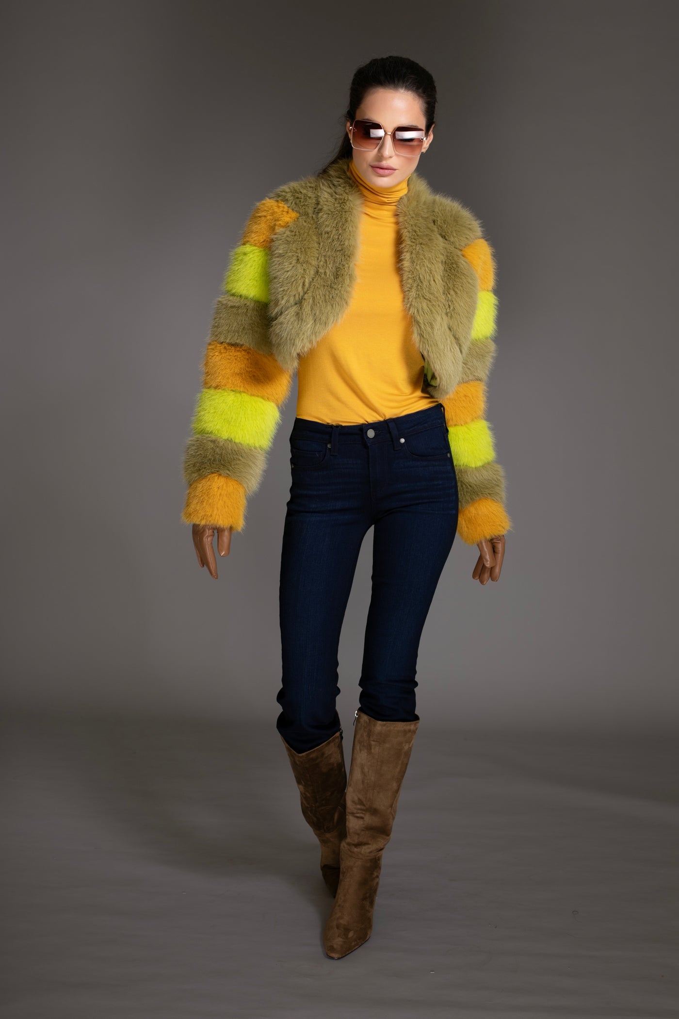 Multicolor Faux Fur Cropped Jacket