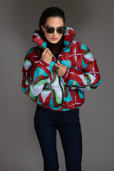 Abstract Multicolor Printed Puffer Jacket