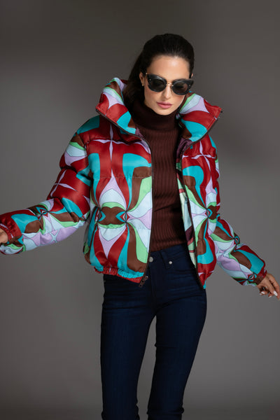 Abstract Multicolor Printed Puffer Jacket
