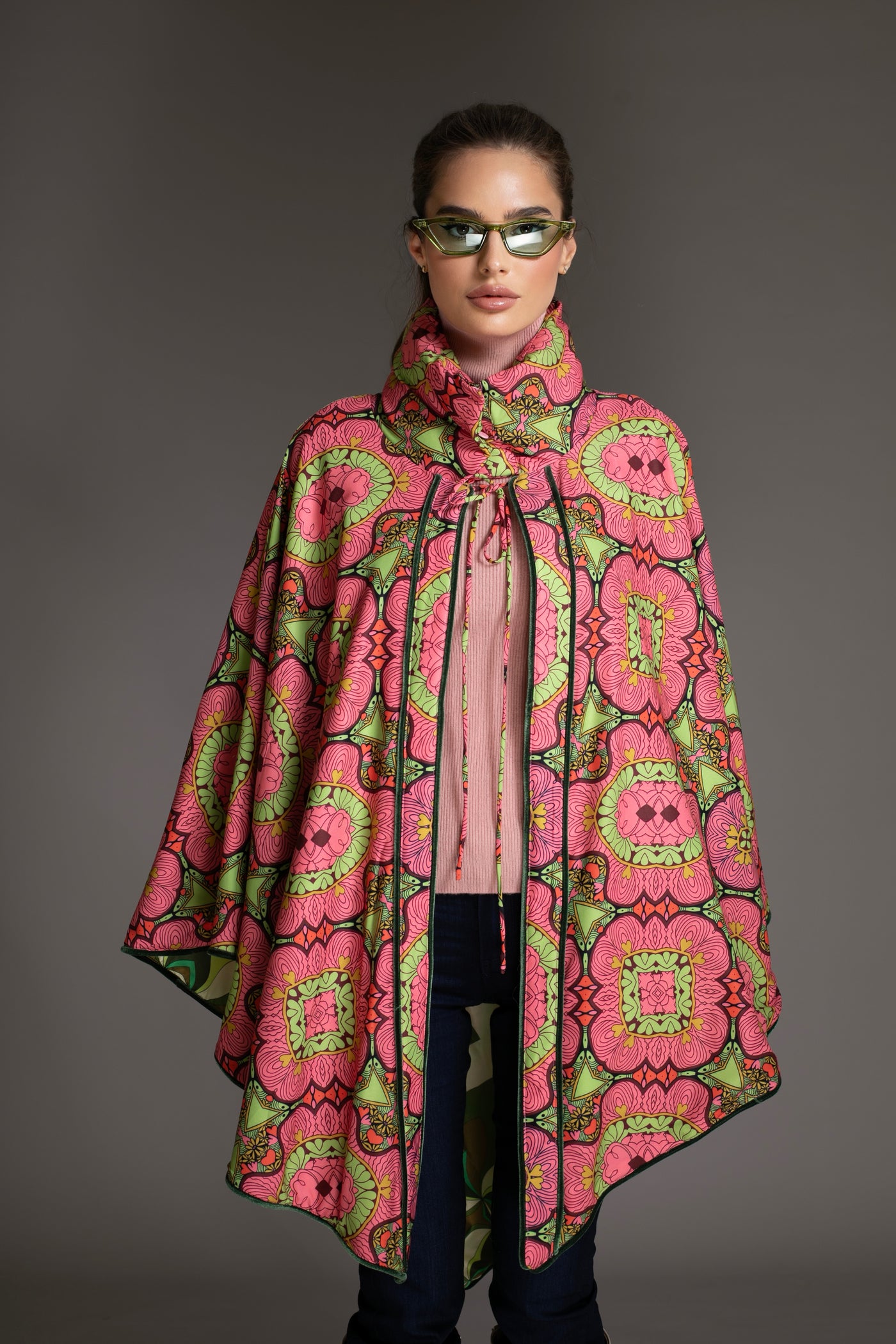 Pink Floral Print Reversible Cape