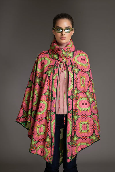Pink Floral Print Reversible Cape