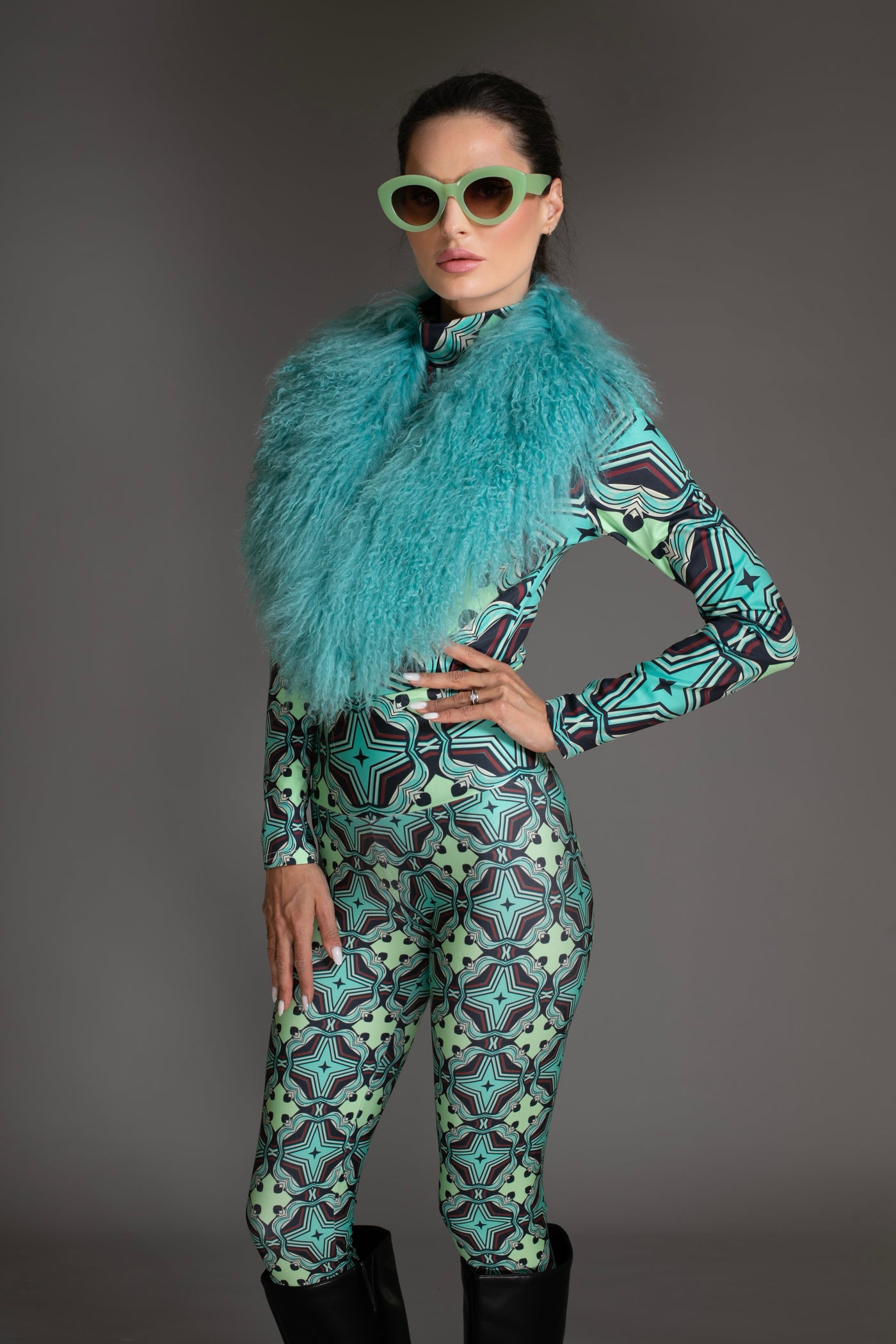 Turquoise Mongolian Shearling Collar