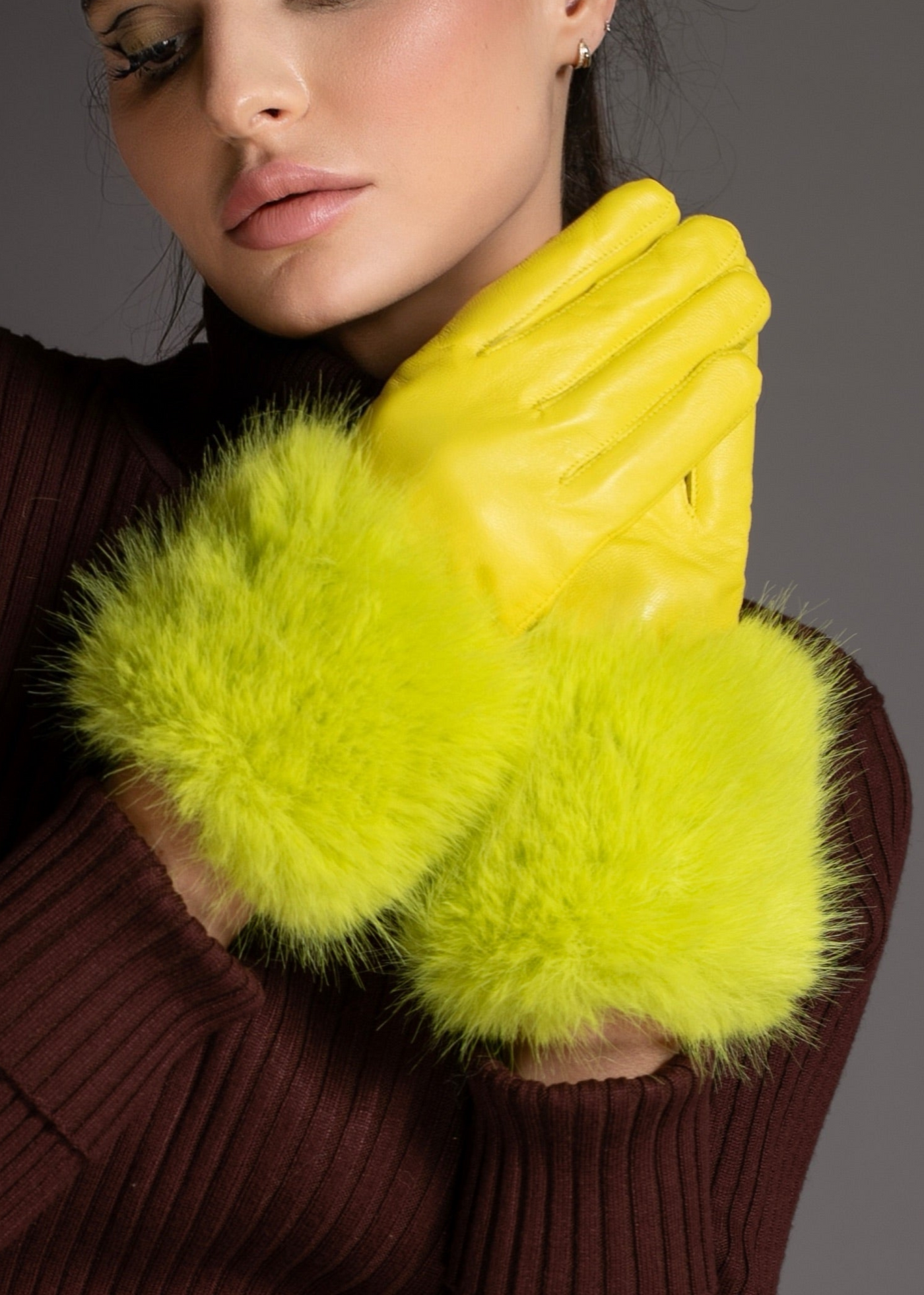 Luxury Green Yellow Soft Italian Leather Gloves