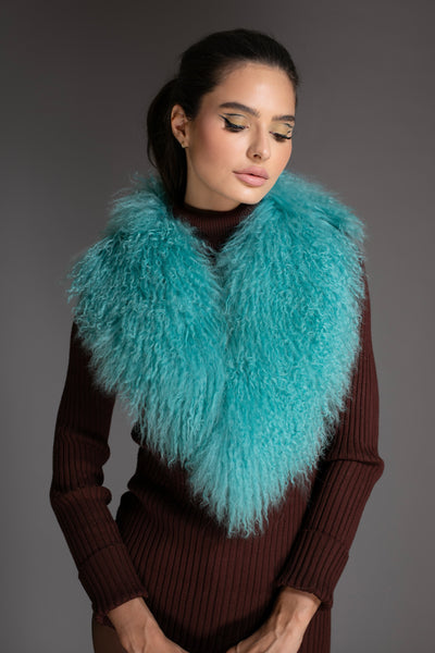 Turquoise Mongolian Shearling Collar
