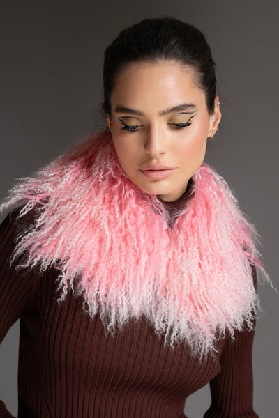 Dip-dye Pink Mongolian Shearling Collar