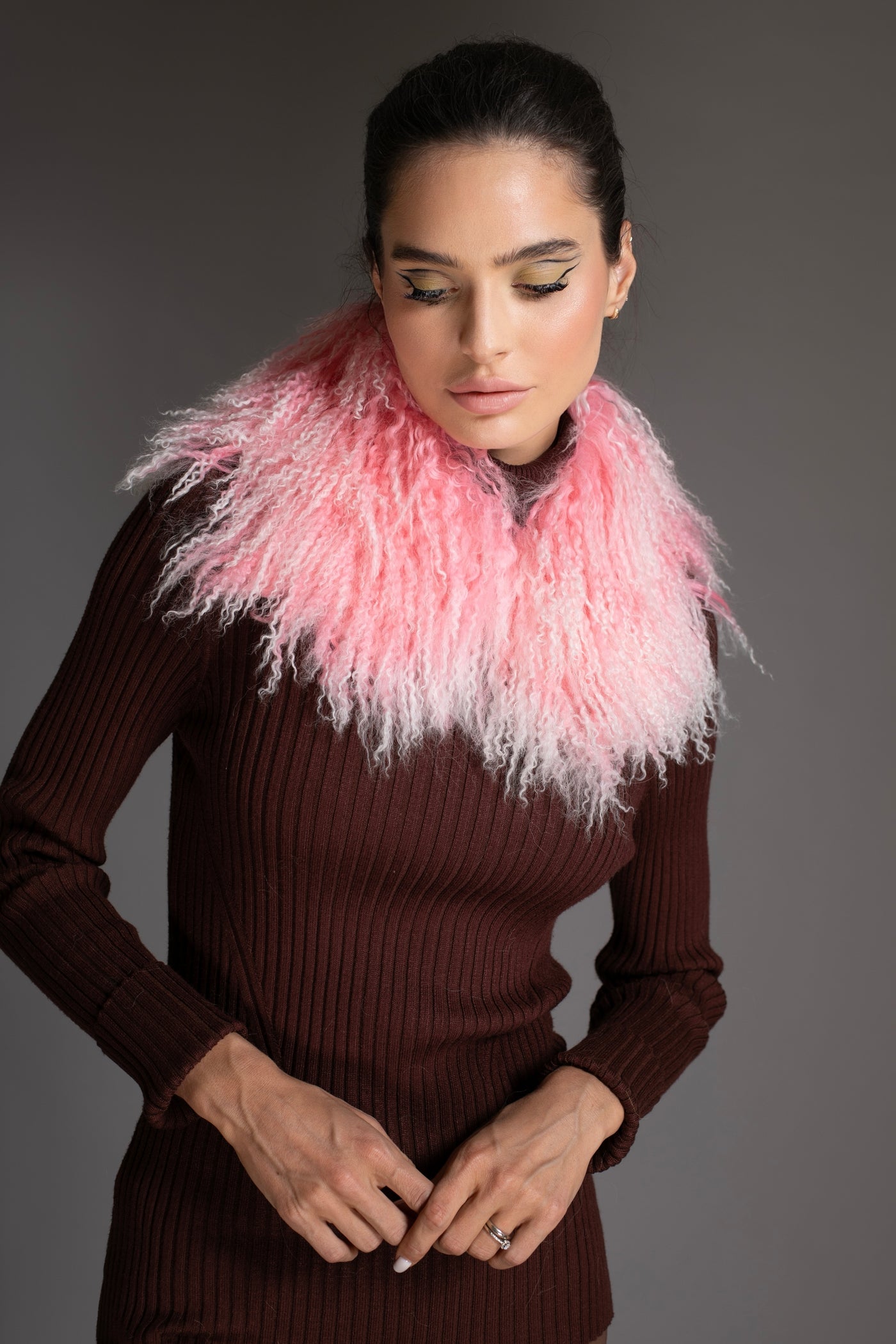 Dip-dye Pink Mongolian Shearling Collar