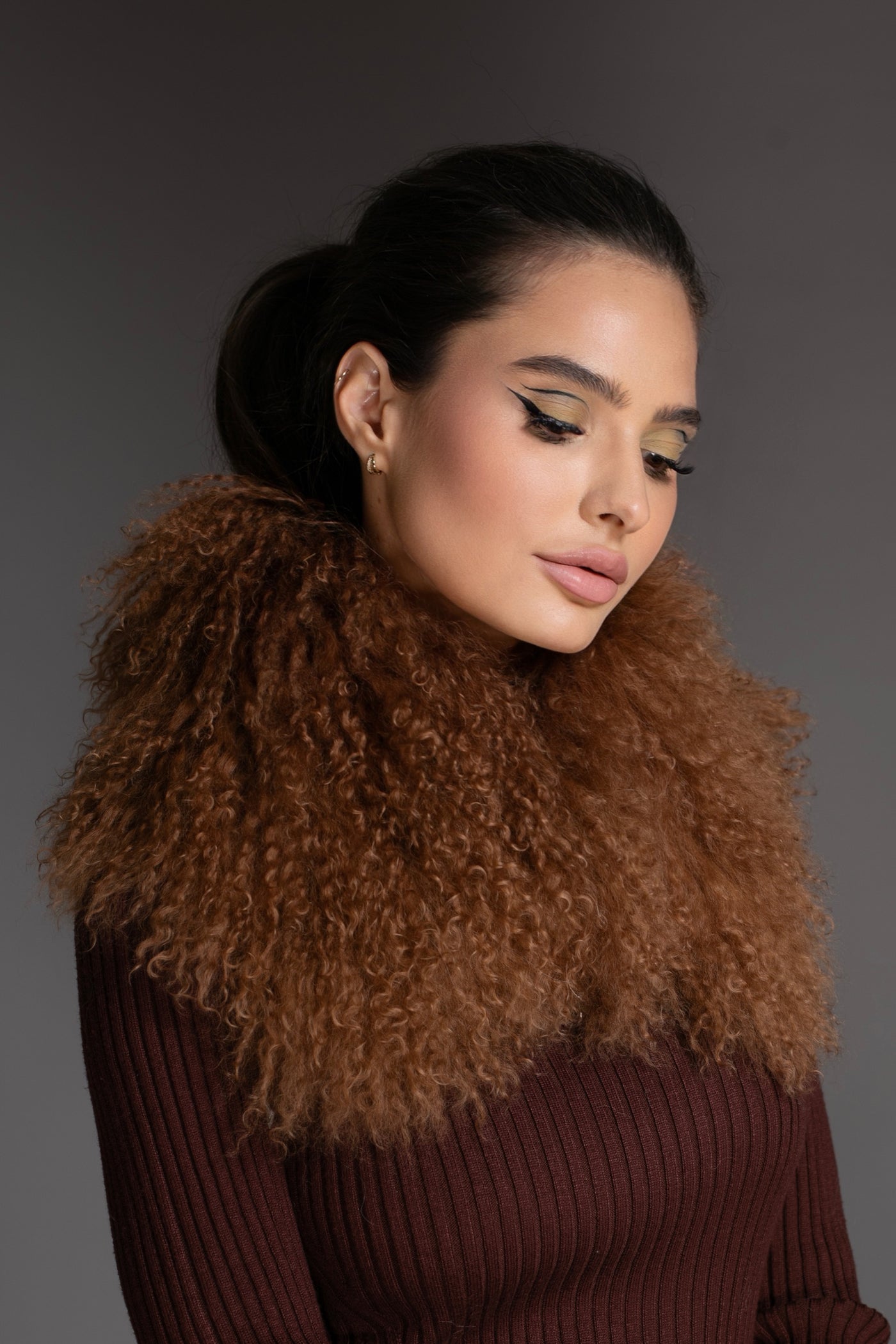 Brown Mongolian Shearling Collar