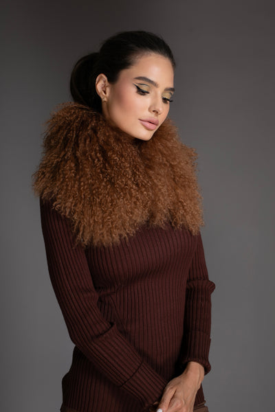 Brown Mongolian Shearling Collar