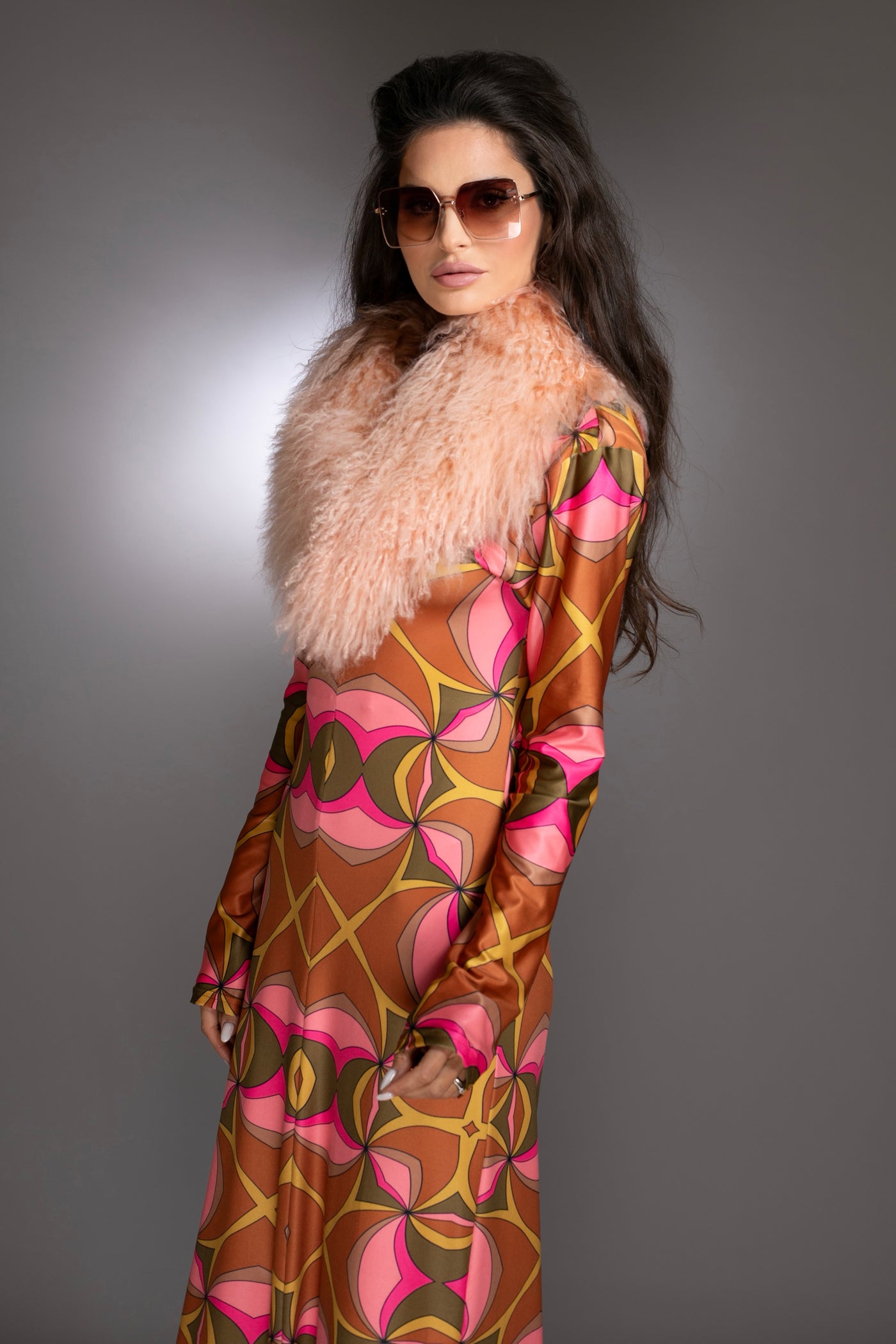 Coral Mongolian Shearling Collar