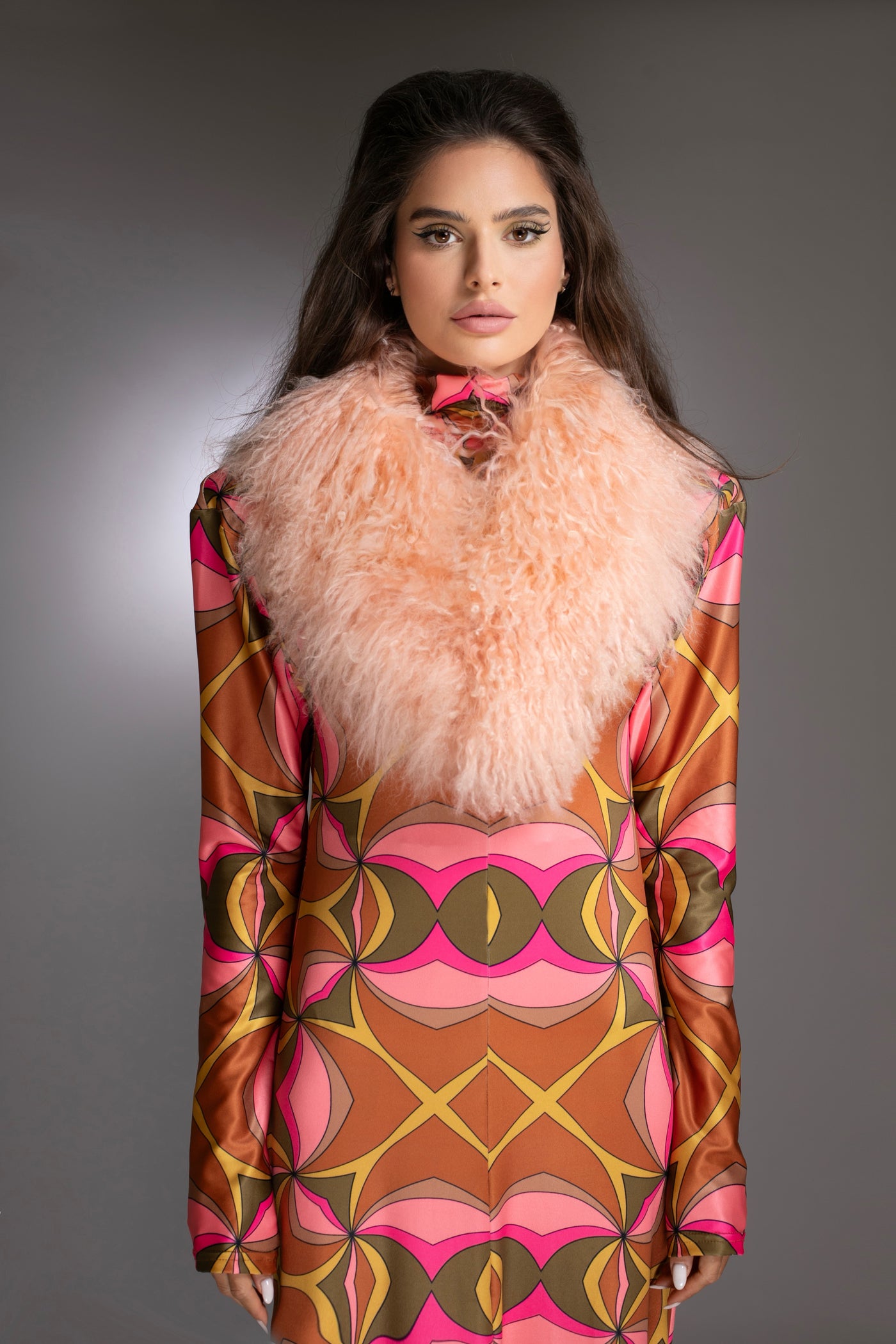 Coral Mongolian Shearling Collar