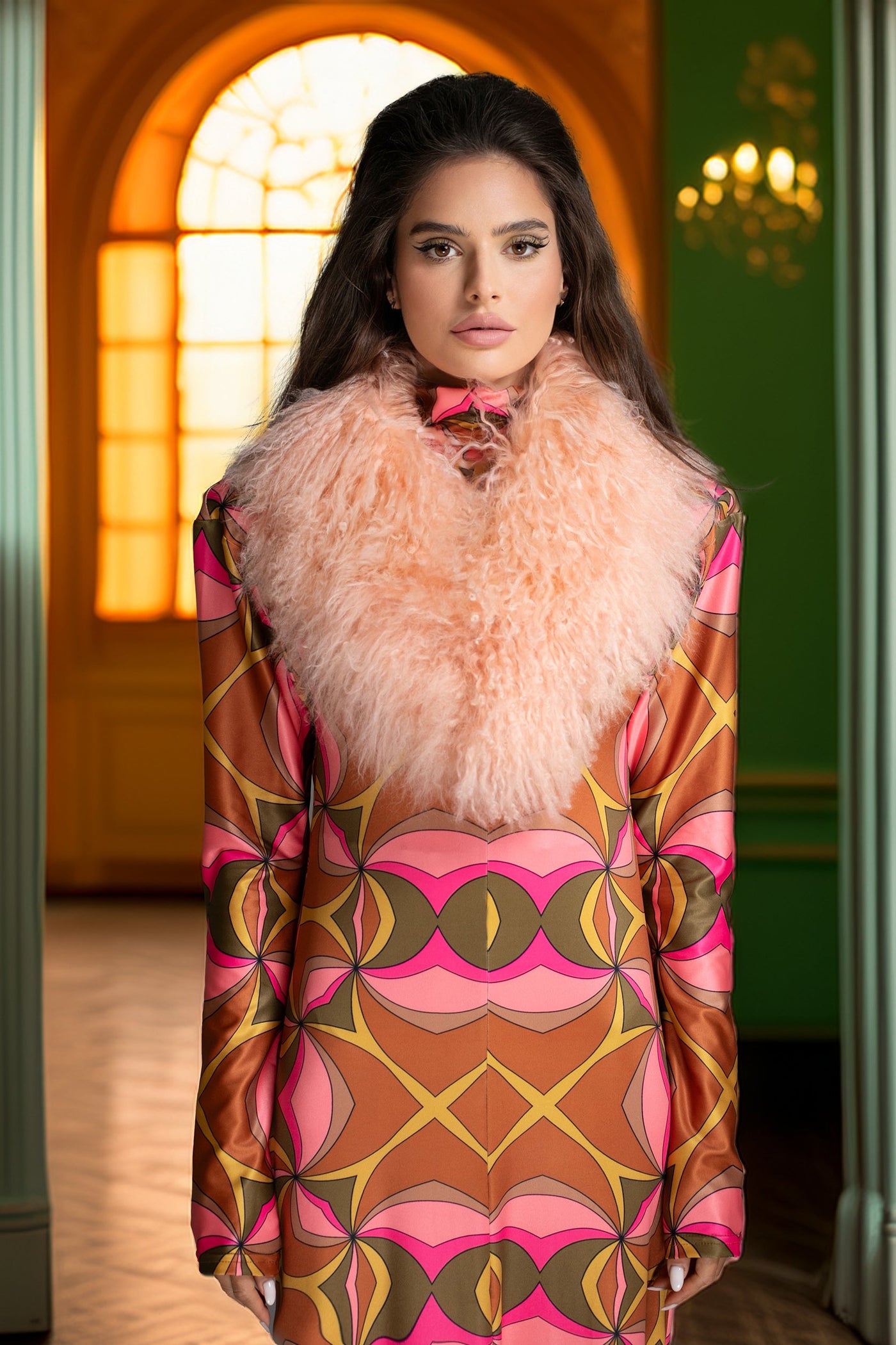 Pink Mongolian Shearling Collar