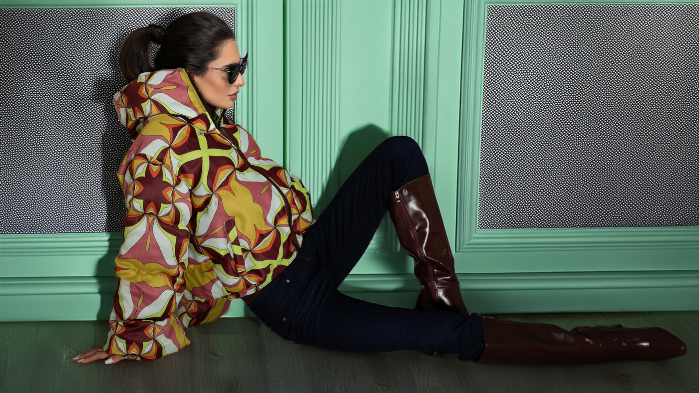 Reversible Brown Multi Abstract Printed Puffer Jacket