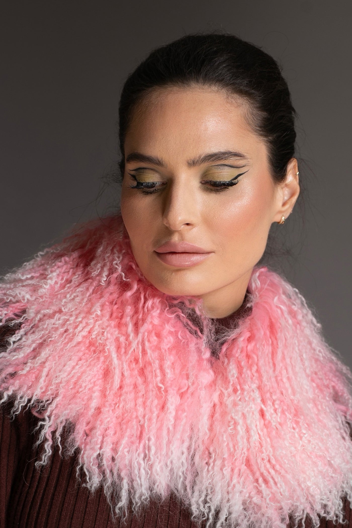 Dip-dye Pink Mongolian Shearling Collar