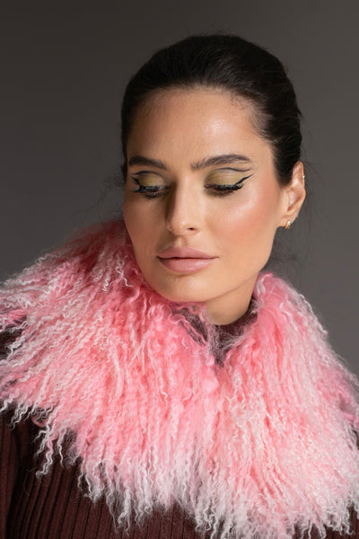 Dip-dye Pink Mongolian Shearling Collar