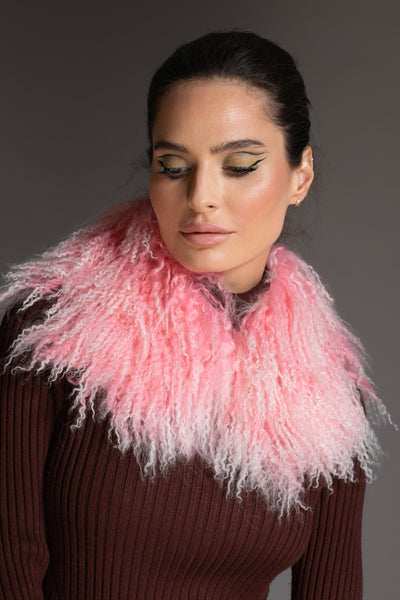 Dip-dye Pink Mongolian Shearling Collar
