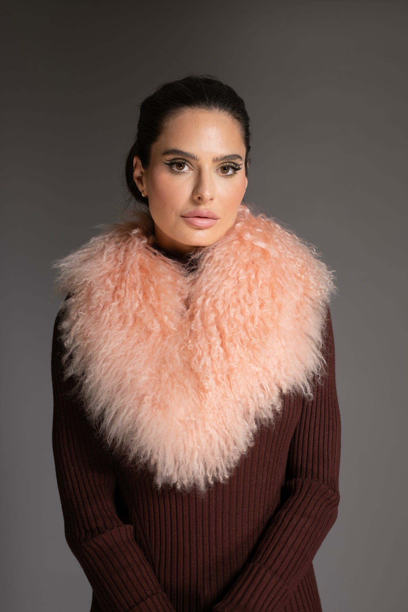 Coral Mongolian Shearling Collar
