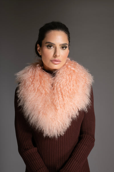 Coral Mongolian Shearling Collar
