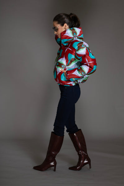 Abstract Multicolor Printed Puffer Jacket