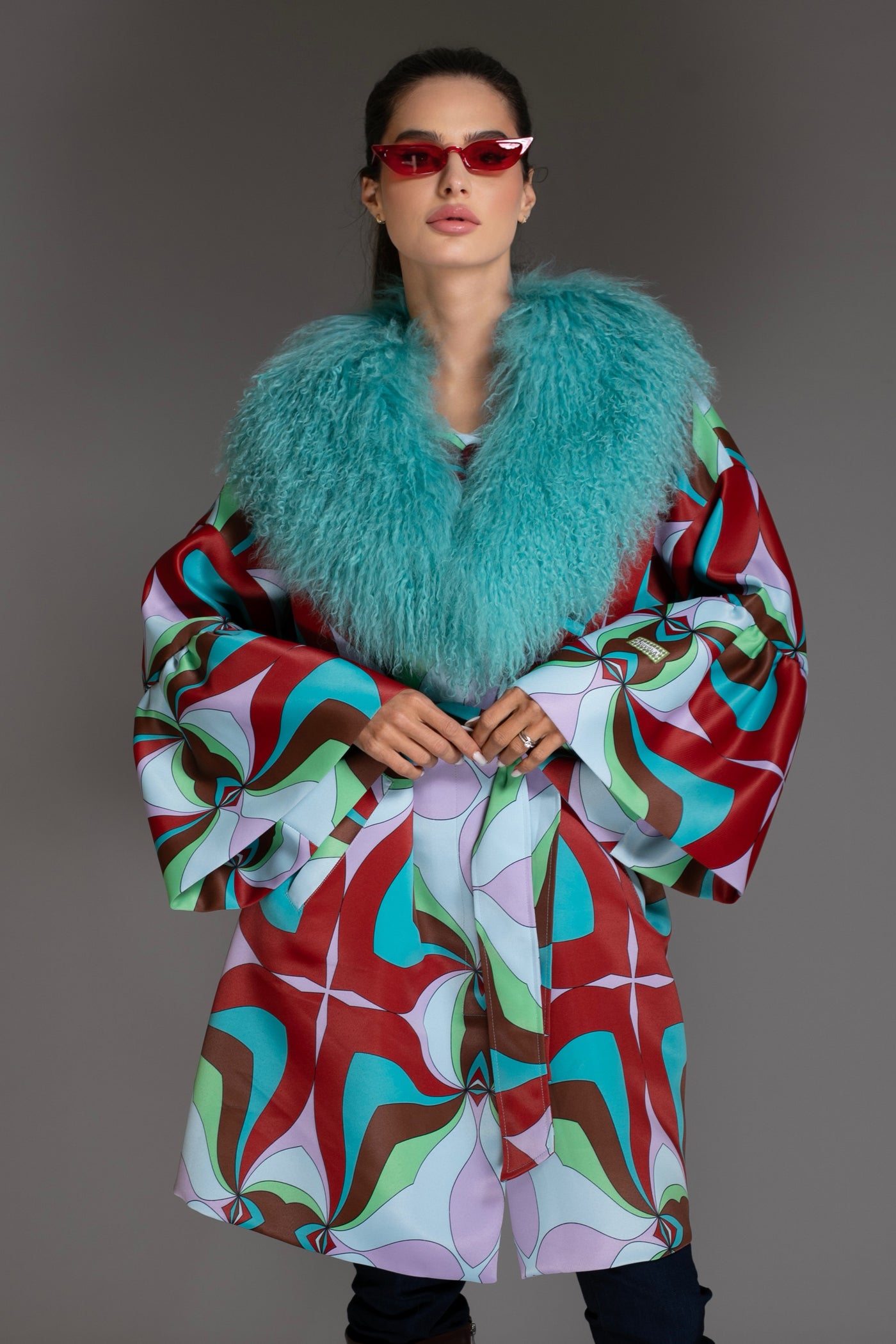 Turquoise Mongolian Shearling Collar