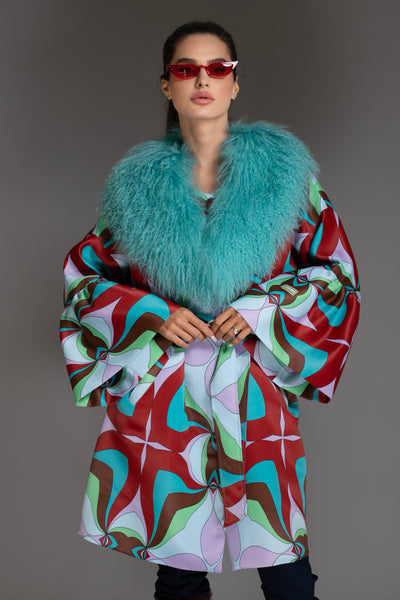 Turquoise Mongolian Shearling Collar