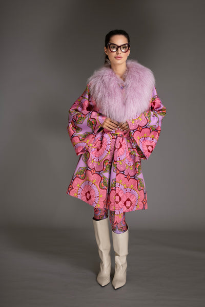 Bell Sleeves Coat Mongolian Shearling Fur Collar