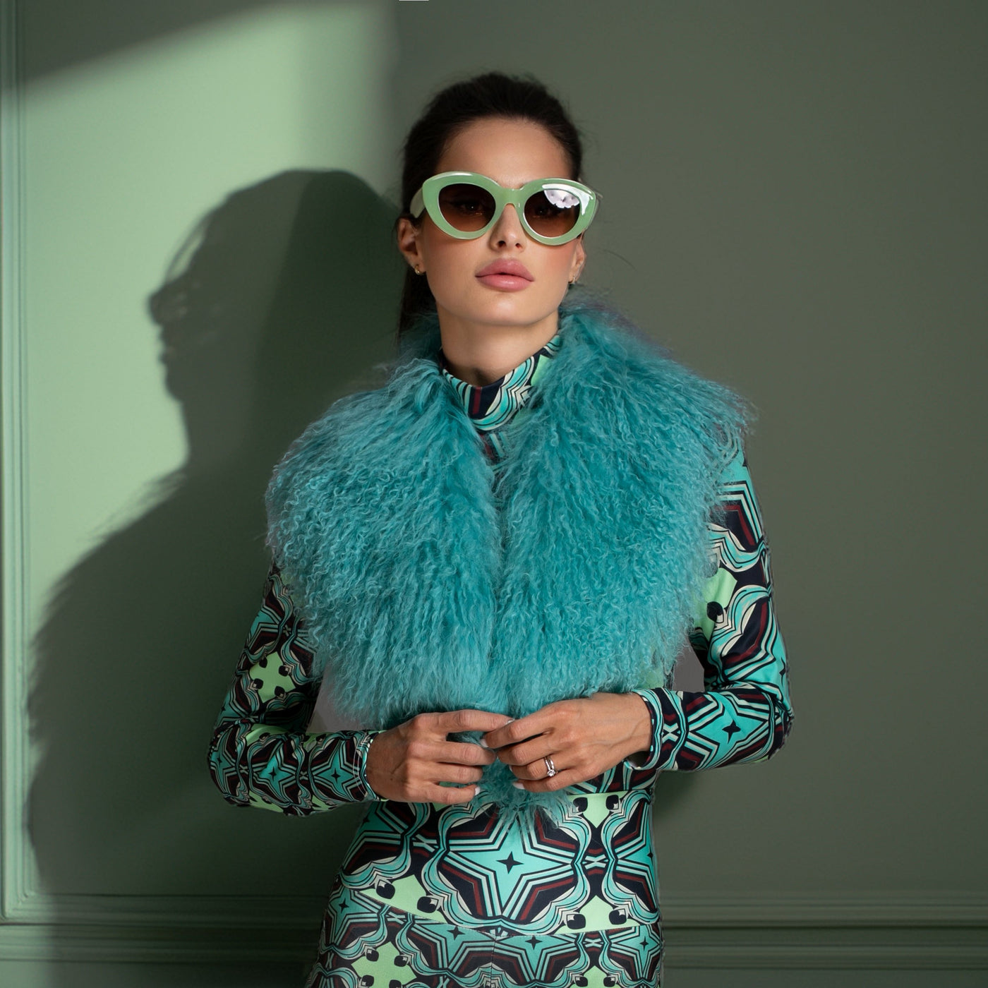 Turquoise Mongolian Shearling Collar