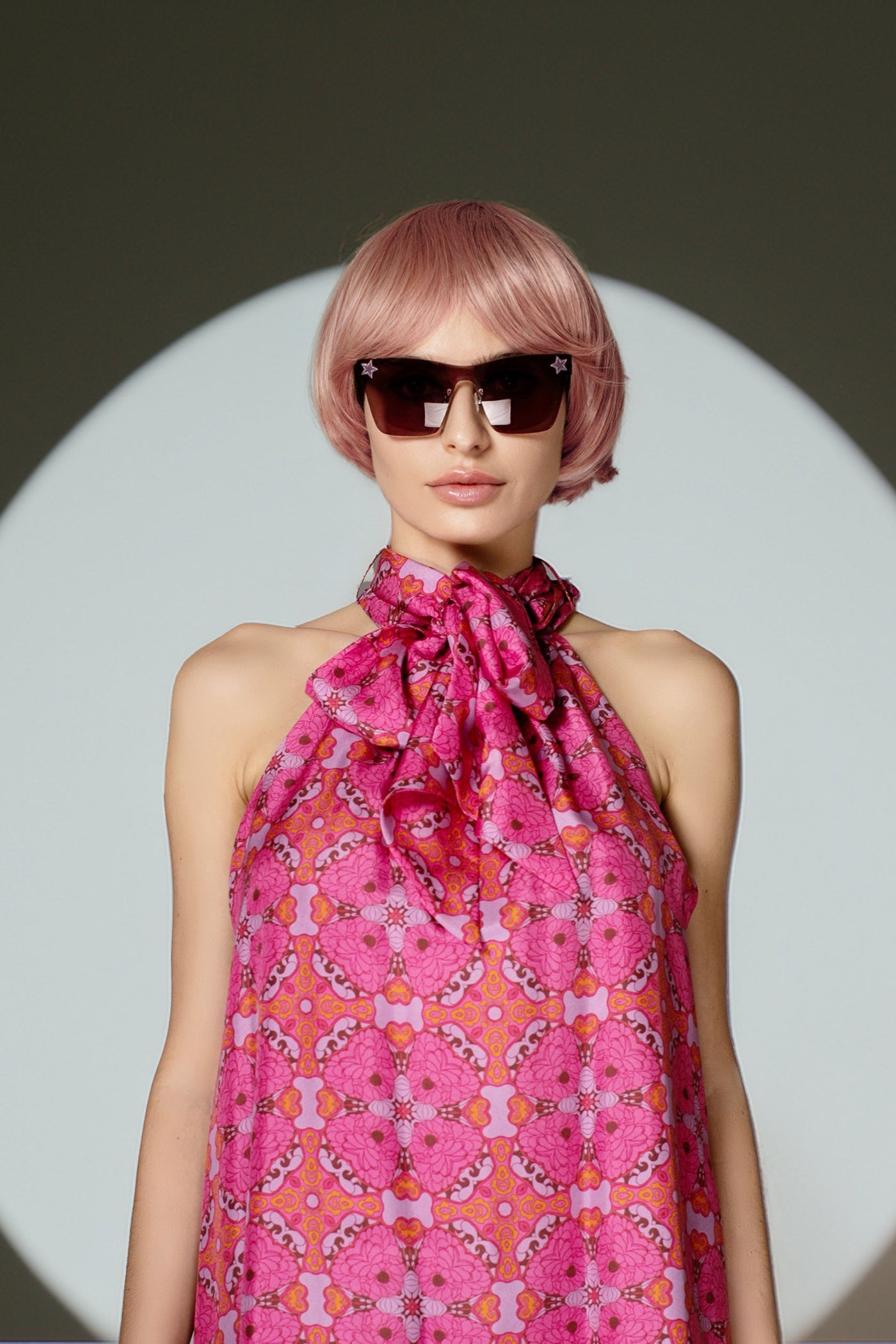 Pink Tie Neck Drape Silk Top