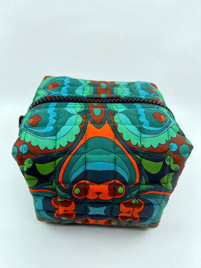 Teal Abstract Quilted Cosmetic Bag